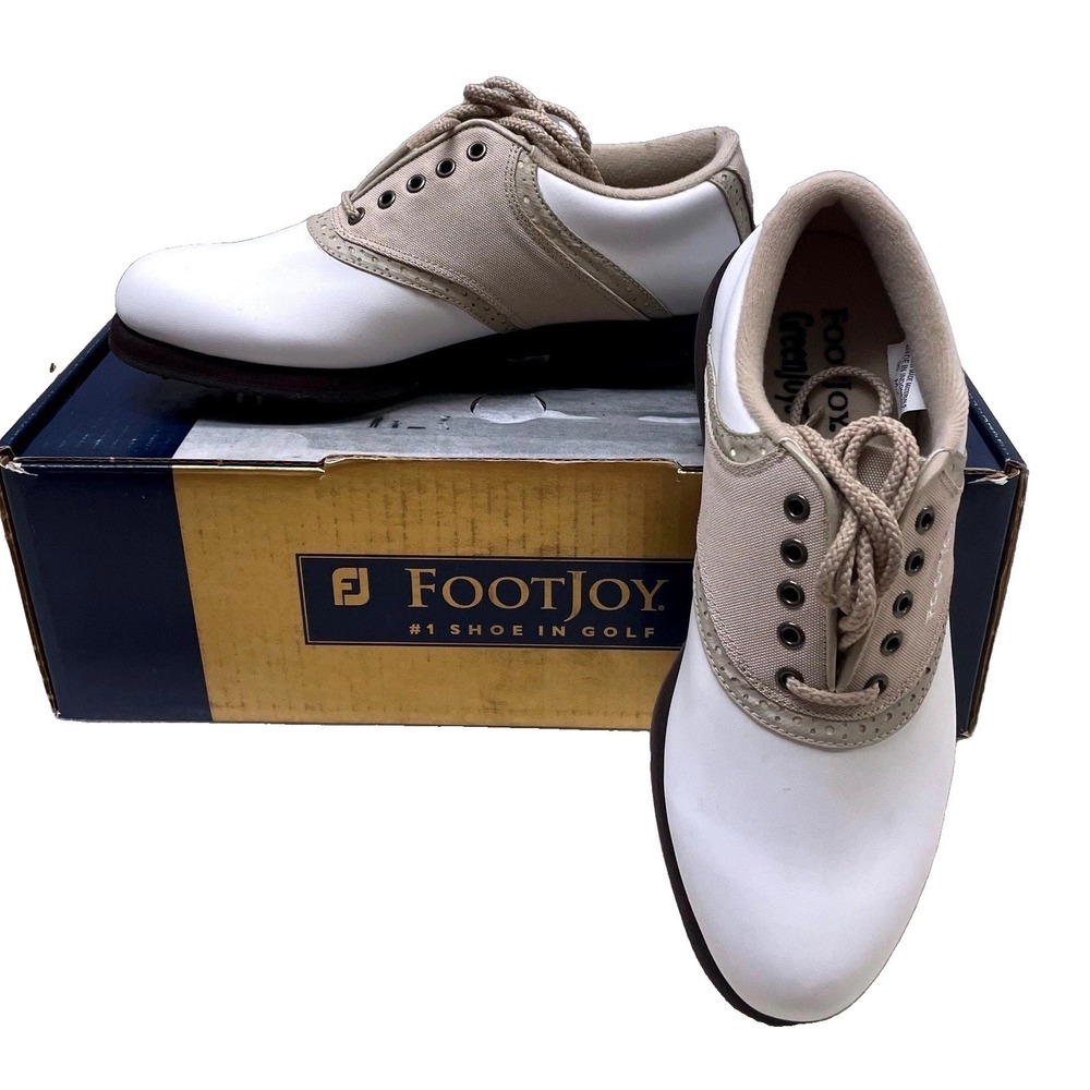 FootJoy GreenJoys Womens Golf Shoes White Beige Saddle Spiked 48746 Size 6 N